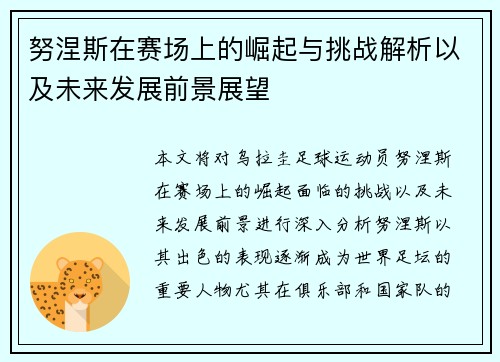 努涅斯在赛场上的崛起与挑战解析以及未来发展前景展望