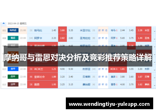 摩纳哥与雷恩对决分析及竞彩推荐策略详解